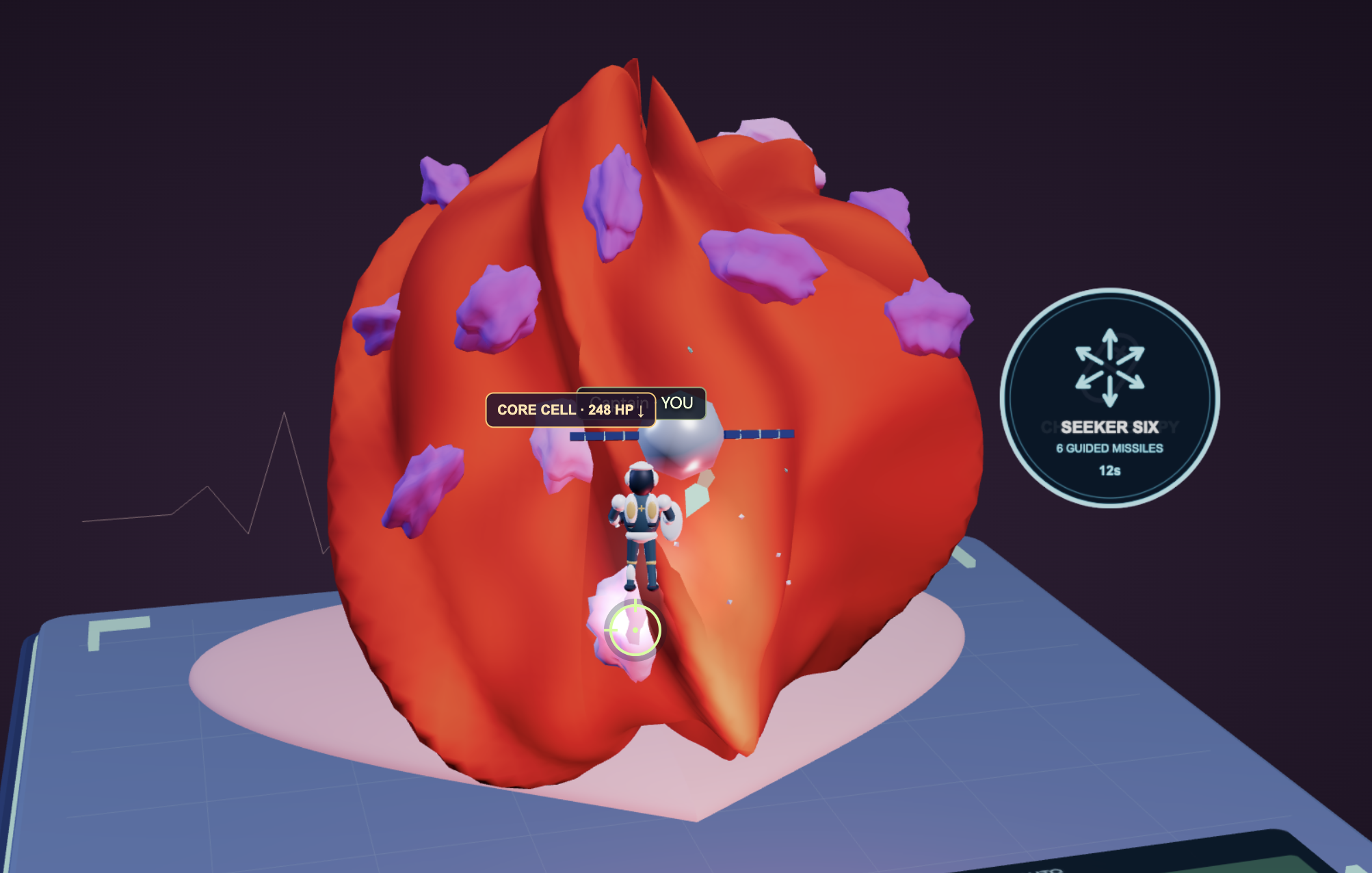 Actual Cell Guardians gameplay with a medic, satellite support and Seeker Six missiles in the heart arena